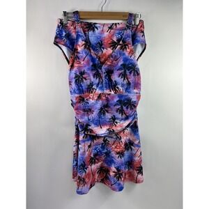 Jasambac 2 Piece Swimsuit Women's Sz L Multi Tropical Skirted Purple Pink